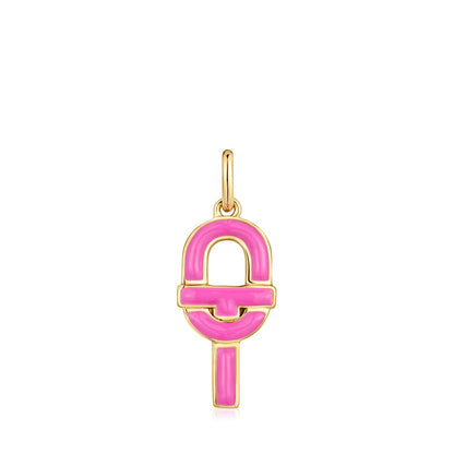 Medium Pendant with 18kt gold plating over silver and fuchsia-colored enamel  MANIFESTO