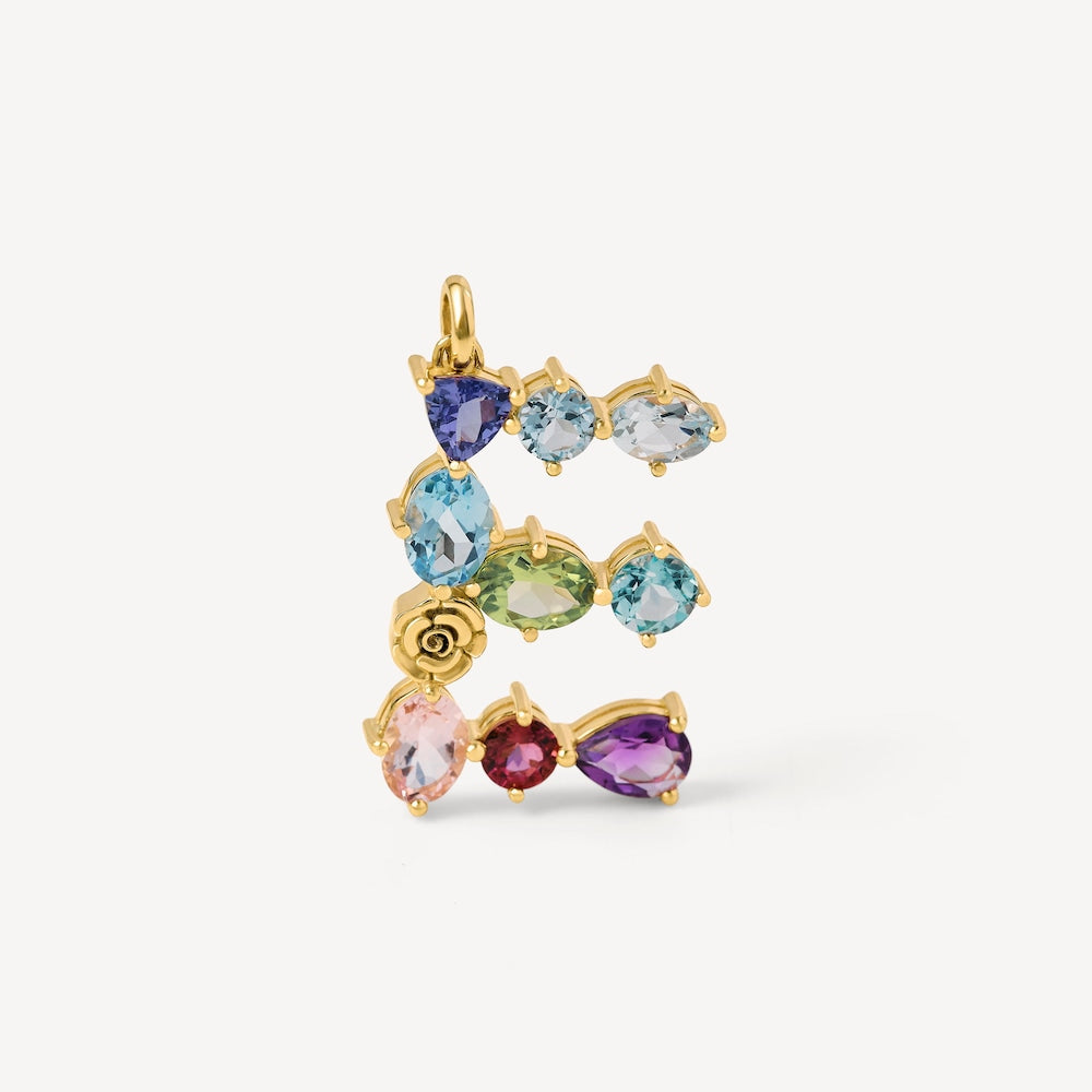 Letter E Pendant with gemstones  ATELIER