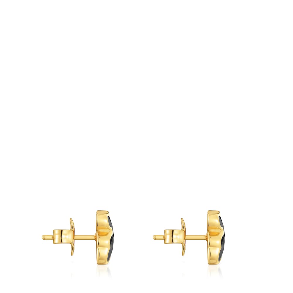 10 mm 18kt gold plating over silver and onyx bear Earrings Icon Color |