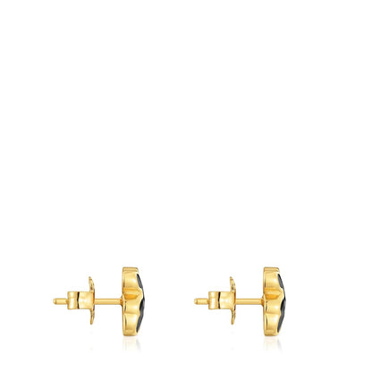 10 mm 18kt gold plating over silver and onyx bear Earrings Icon Color |