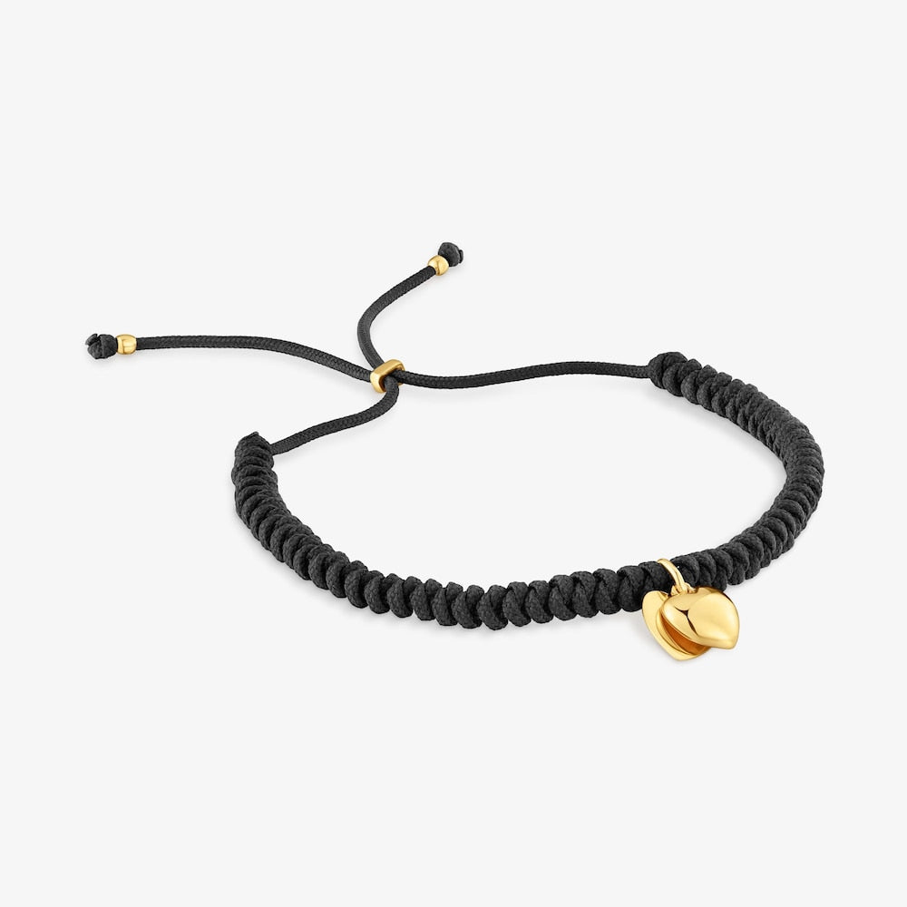solid  black nylon double-heart Bracelet Flechazo