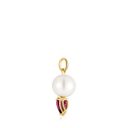 Gold Pendant with rhodolite and cultured pearl Ivette