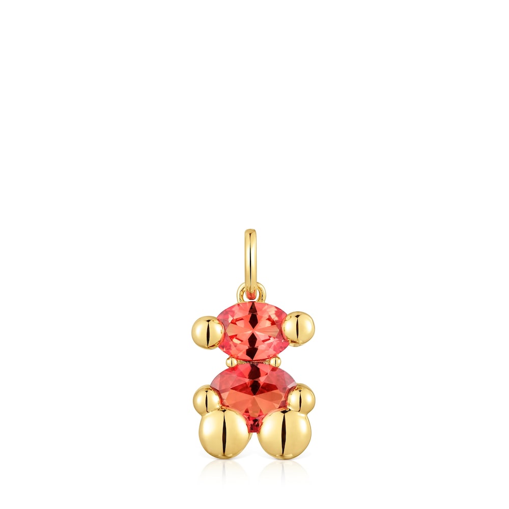 Small bear motif pendant with 18kt gold plating over silver and lab-grown orange sapphire Color Bear LGG |