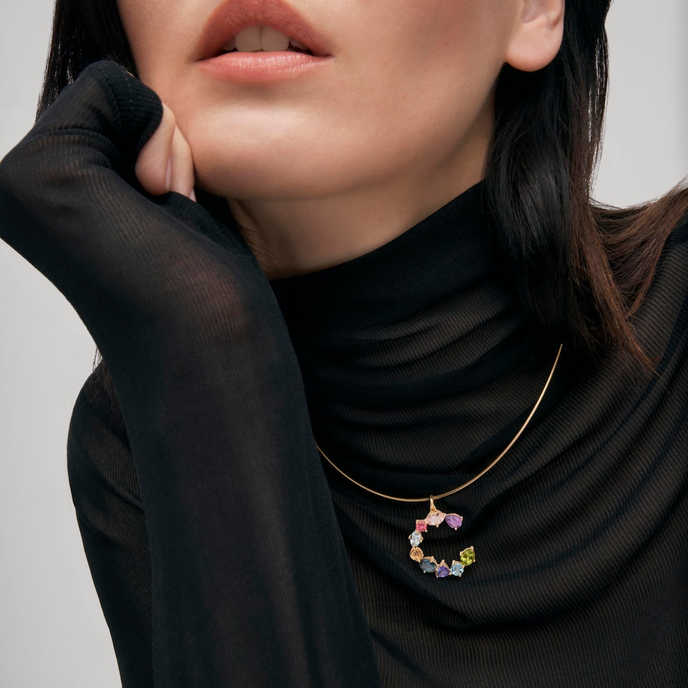 Letter C Pendant with gemstones ATELIER