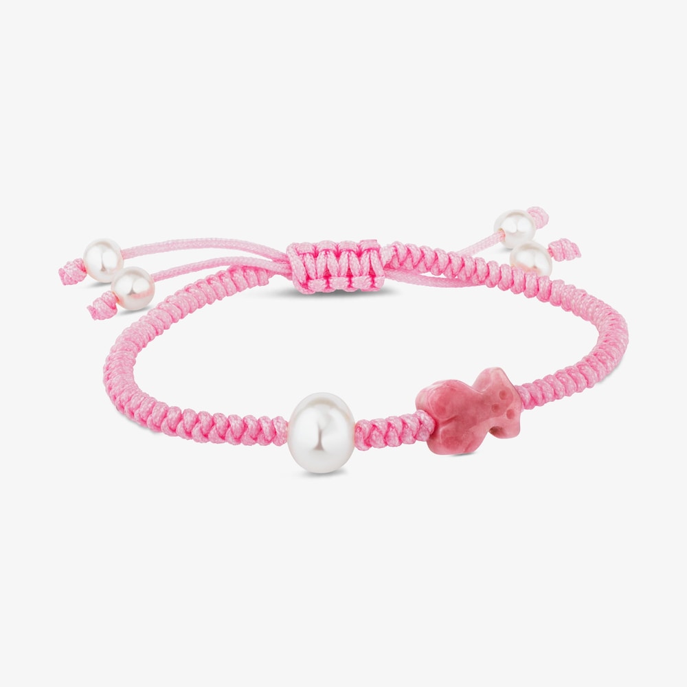 Rhodonite and pearl Tibet Bracelet with Bear motif