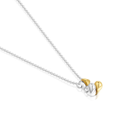 Short two-tone small bear Double necklace My Other Half |