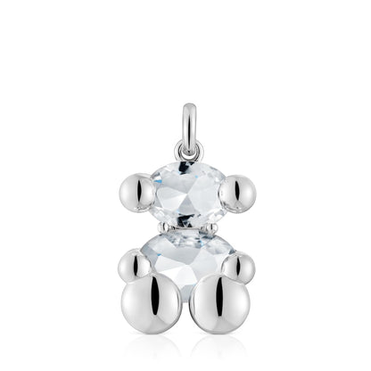 Medium silver and rock crystal quartz bear motif Pendant Color Bear