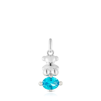 Small silver bear motif Pendant with lab-grown blue sapphire Bold Bear LGG