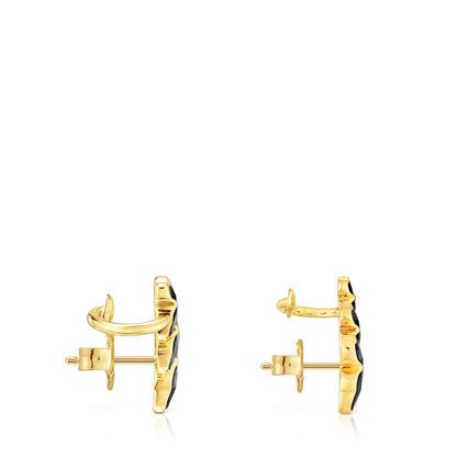 18kt gold plating over silver Climber earrings with onyx bear motifs Icon Color