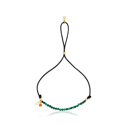 Black nylon Camille Bracelet with malachites |