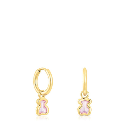 Silver vermeil Gregal pink bear hoop earrings |