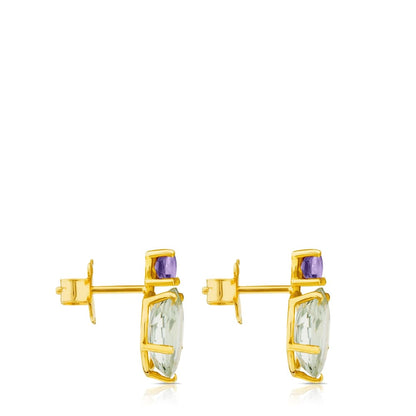 Ivette Earrings in Gold with Praseolite and Amethyst |