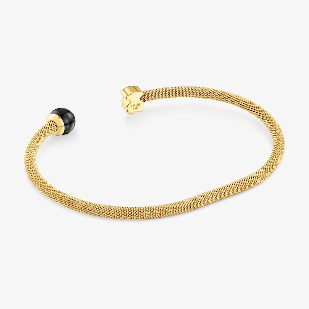 Gold-colored steel Bangle with onyx Icon Mesh
