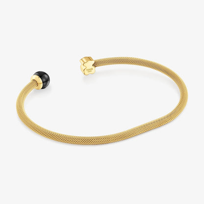 Gold-colored steel Bangle with onyx Icon Mesh
