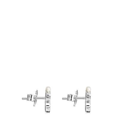 Silver Real Sisy bear Earrings with Pearls |