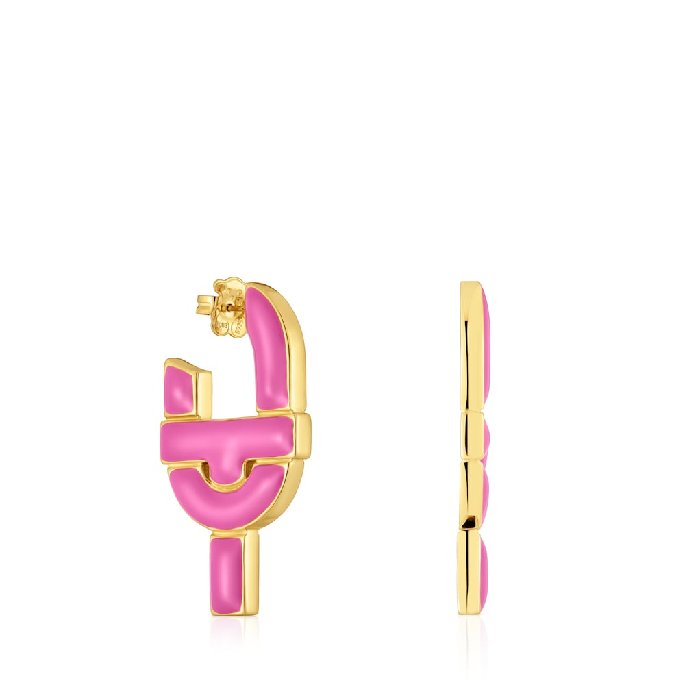 Silver and fuchsia-colored enamel Hoop earrings MANIFESTO |