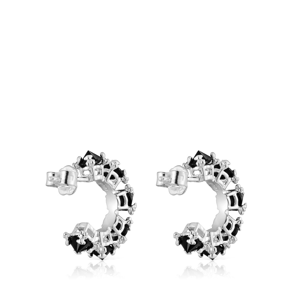 Silver Color Pills Hoop earrings with onyx |