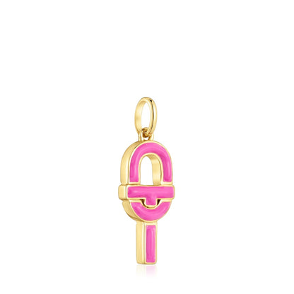 Medium Pendant with 18kt gold plating over silver and fuchsia-colored enamel  MANIFESTO
