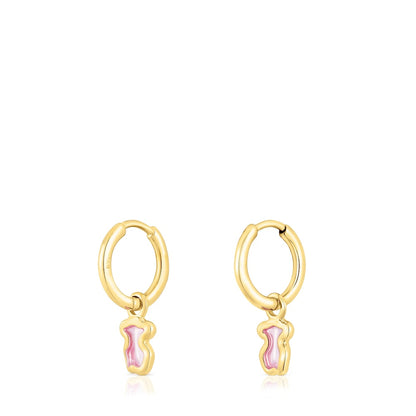 Silver vermeil Gregal pink bear hoop earrings |
