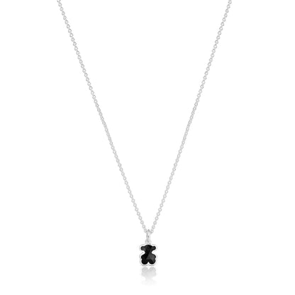 Short silver Necklace with onyx bear motif Icon Color |