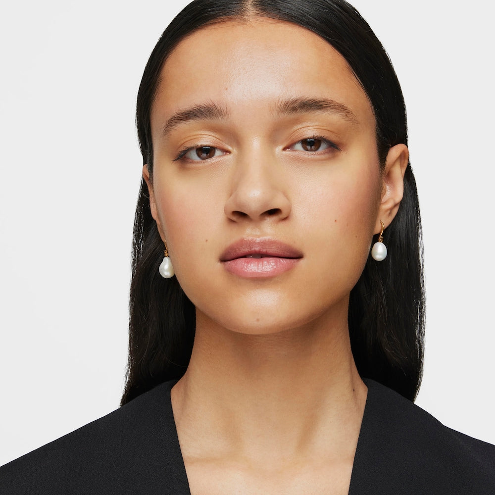 Silver Vermeil Gloss droplet Earrings with Pearl |