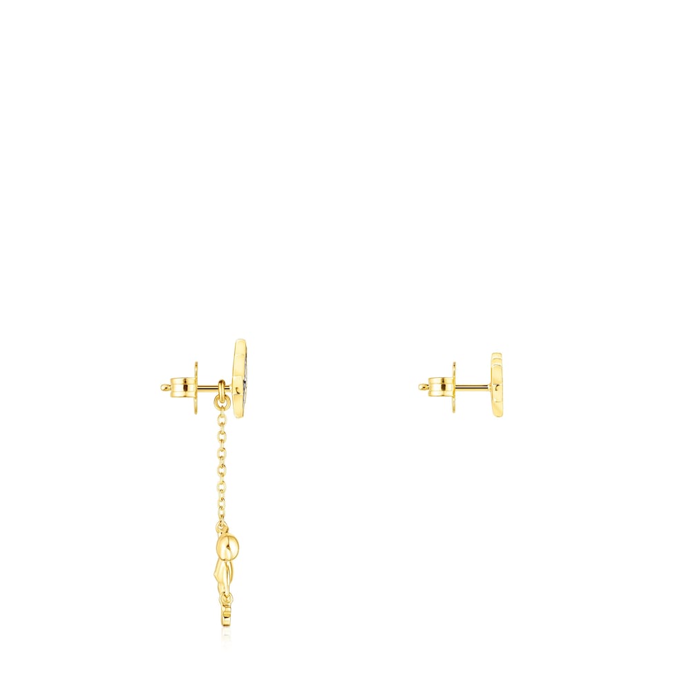 Short-long Silver Vermeil Teddy Bear Stars Earrings with Gemstones |