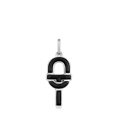 Medium silver and black enamel Pendant   MANIFESTO |