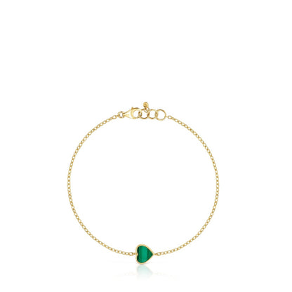 14kt gold Chain bracelet with malachite XXS |
