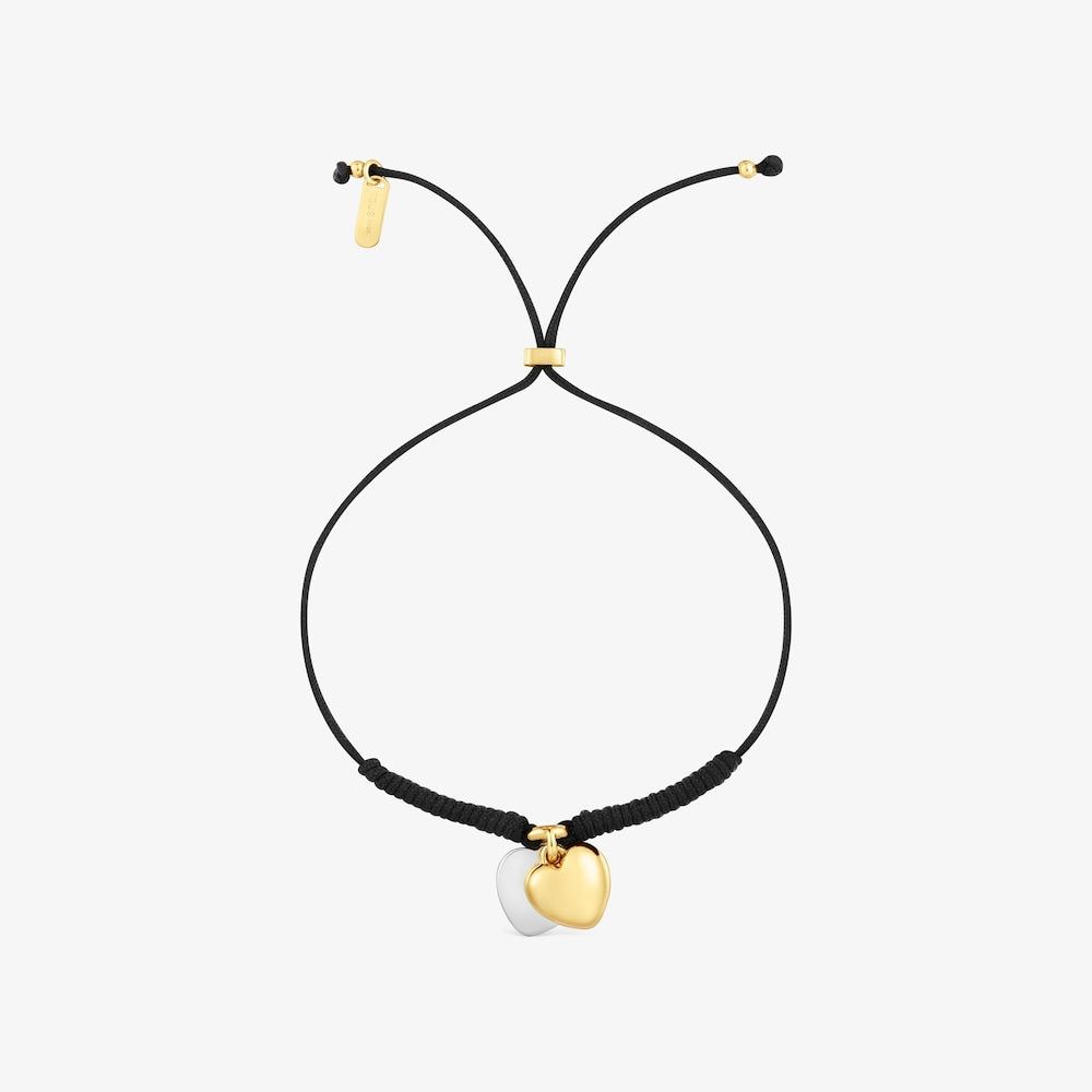 Double-heart Bracelet with  vermeil and black nylon Flechazo