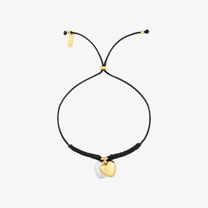 Double-heart Bracelet with  vermeil and black nylon Flechazo