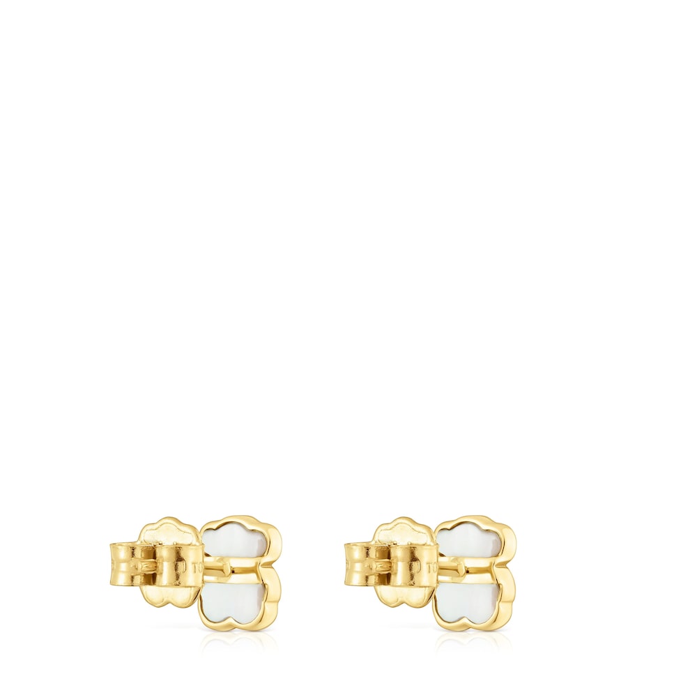 14kt gold Bear earrings with mother-of-pearl XXS |