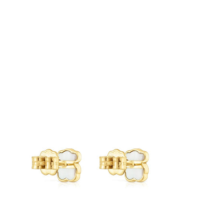 14kt gold Bear earrings with mother-of-pearl XXS |