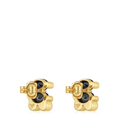 14 mm 18kt gold plating over silver with onyx bear motif Earrings Color Bear |