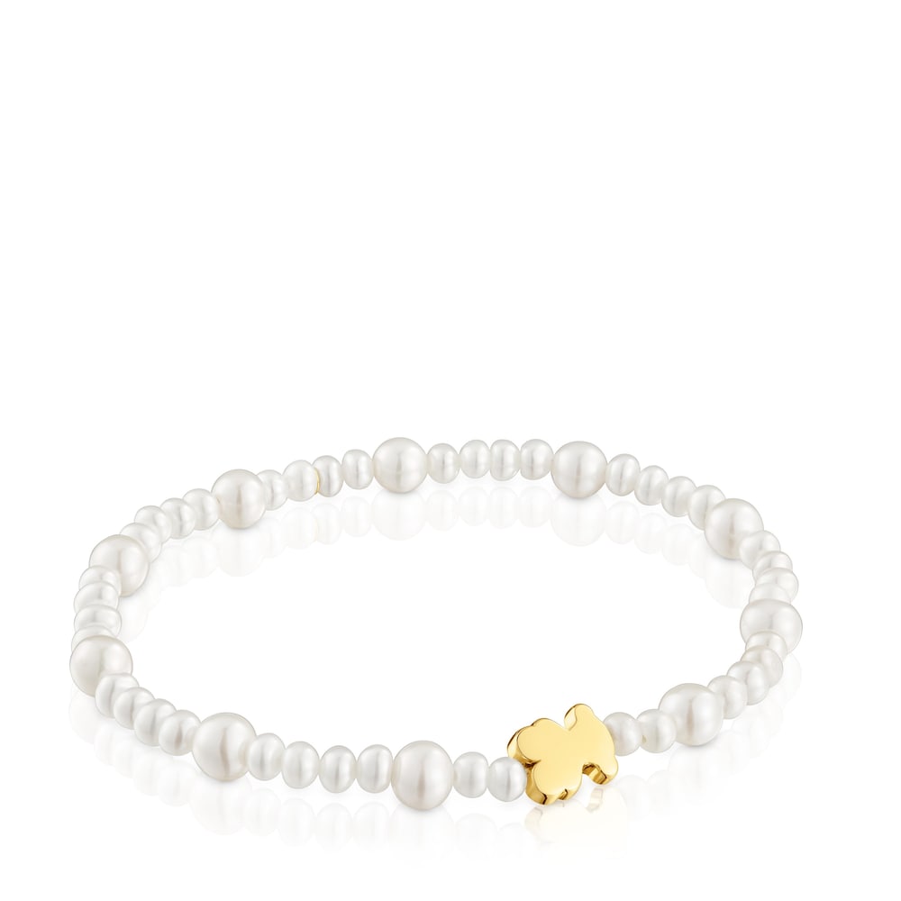 Elastic cultured pearl Bracelet with gold bear motif Sweet Dolls |