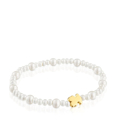 Elastic cultured pearl Bracelet with gold bear motif Sweet Dolls |