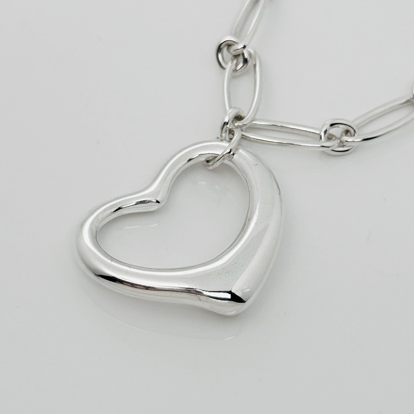 16" Tiffany Elsa Peretti Open Heart Pendant Necklace Oval Link Silver