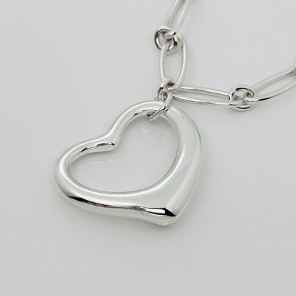 16" Tiffany Elsa Peretti Open Heart Pendant Necklace Oval Link Silver