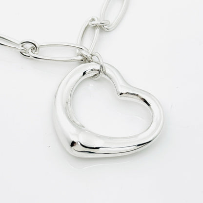 16" Tiffany Elsa Peretti Open Heart Pendant Necklace Oval Link Silver