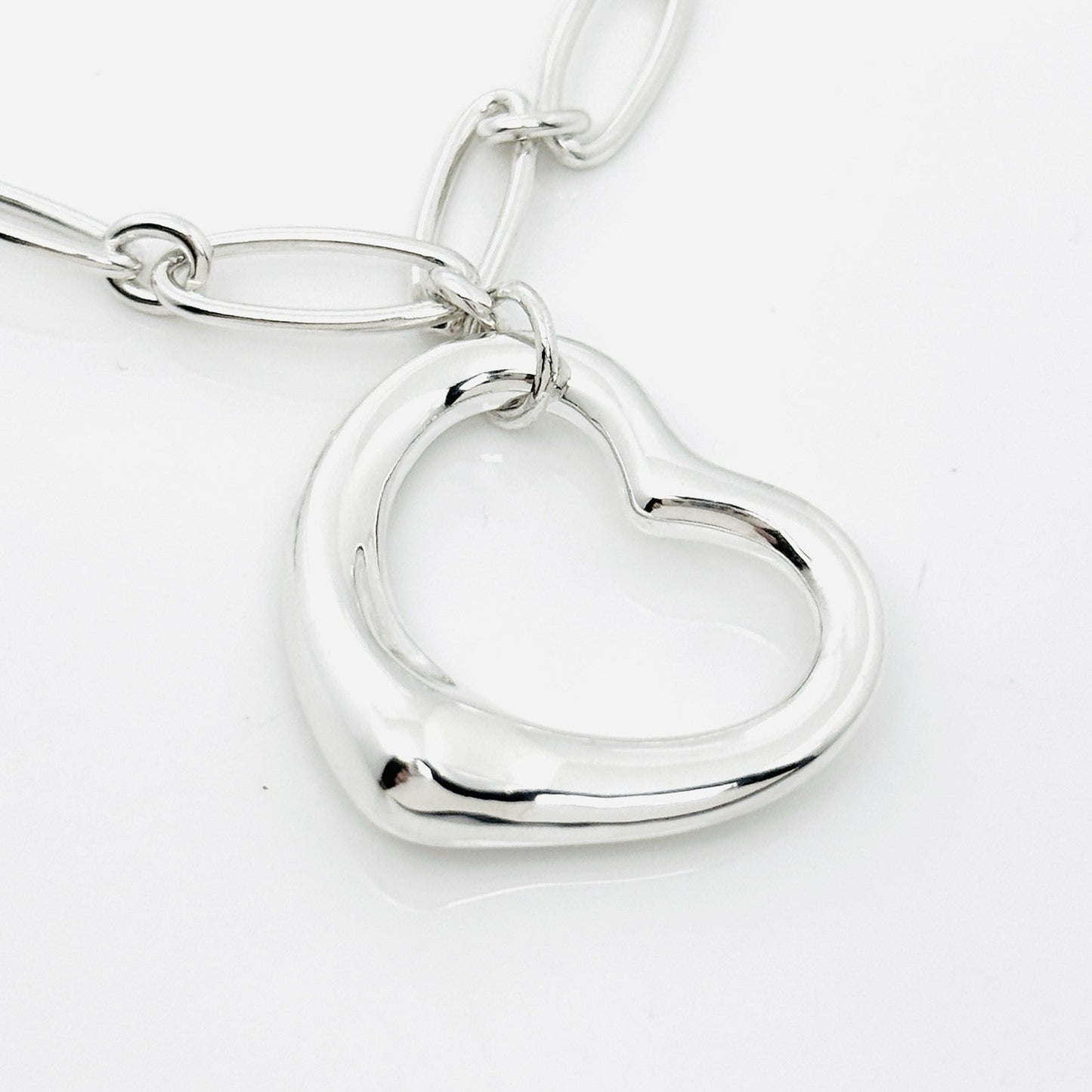 16" Tiffany Elsa Peretti Open Heart Pendant Necklace Oval Link Silver