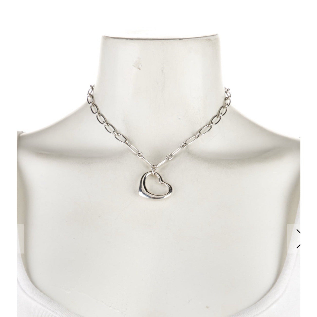 16" Tiffany Elsa Peretti Open Heart Pendant Necklace Oval Link Silver