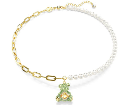 Teddy necklace & bracelet Crystal pearl Bear Multicolored tone plated