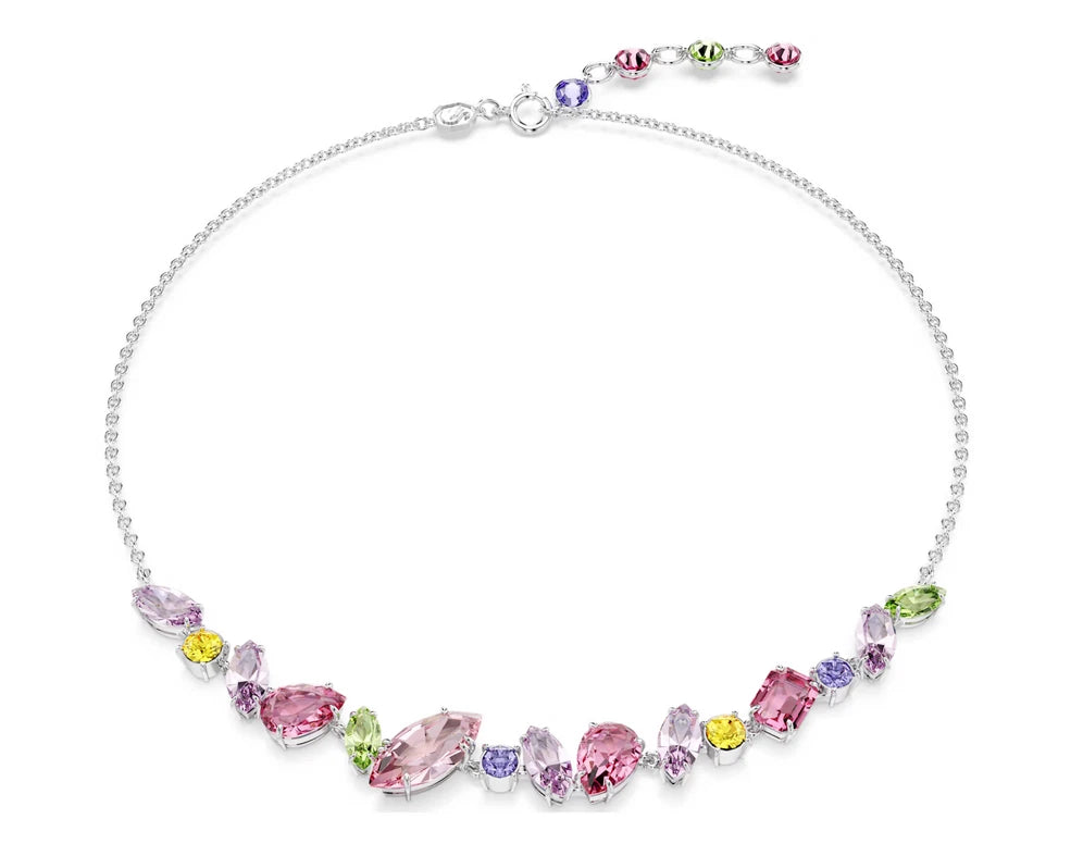 Gema necklace Mixed cuts, Multicolored, Rhodium plated