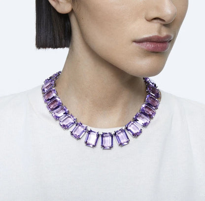 Millenia necklace Octagon cut crystals Purple Rhodium plated + Earrings for free