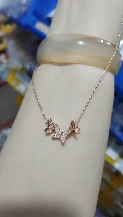 Lilia necklace Butterfly White Rose tone plated