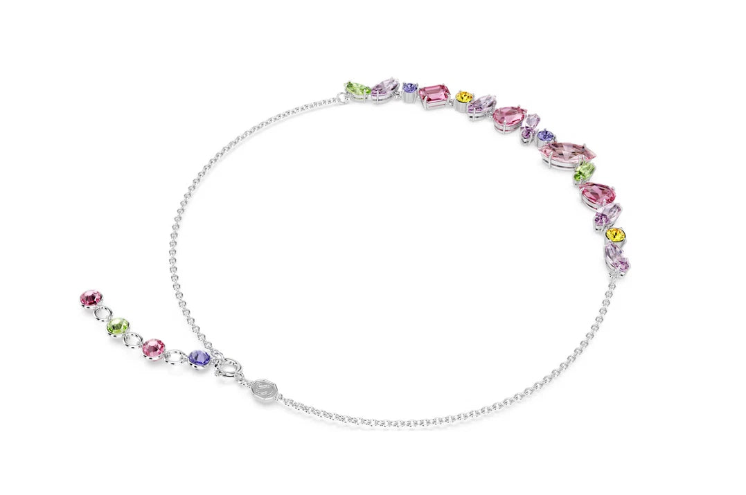 Gema necklace Mixed cuts, Multicolored, Rhodium plated
