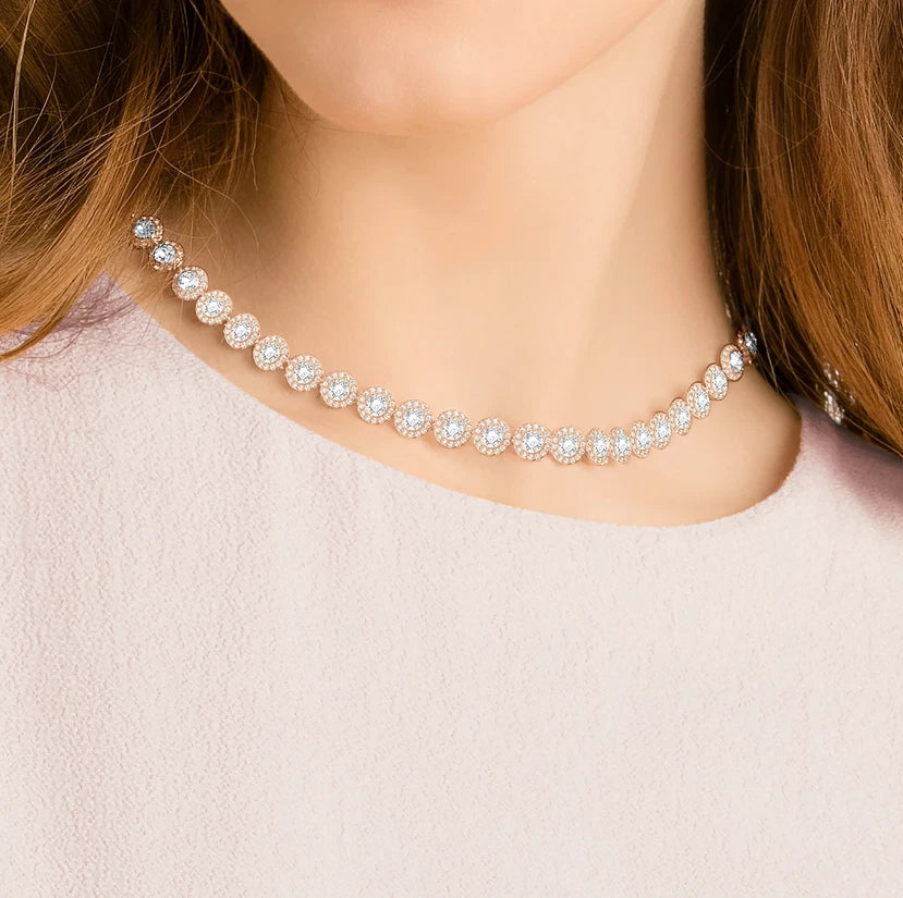 Una Angelic Tennis necklace Round cut, Medium, White, Rose tone plate