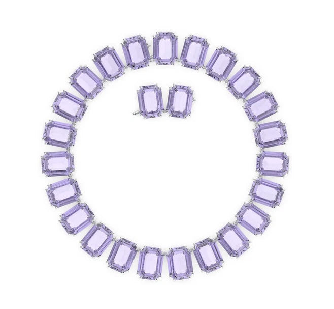 Millenia necklace Octagon cut crystals Purple Rhodium plated + Earrings for free