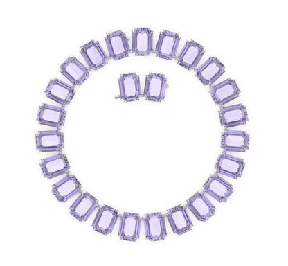 Millenia necklace Octagon cut crystals Purple Rhodium plated + Earrings for free