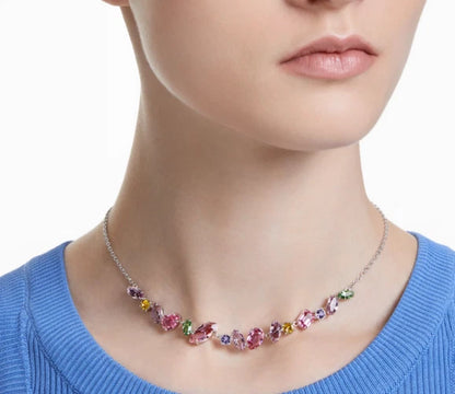 Gema necklace Mixed cuts, Multicolored, Rhodium plated