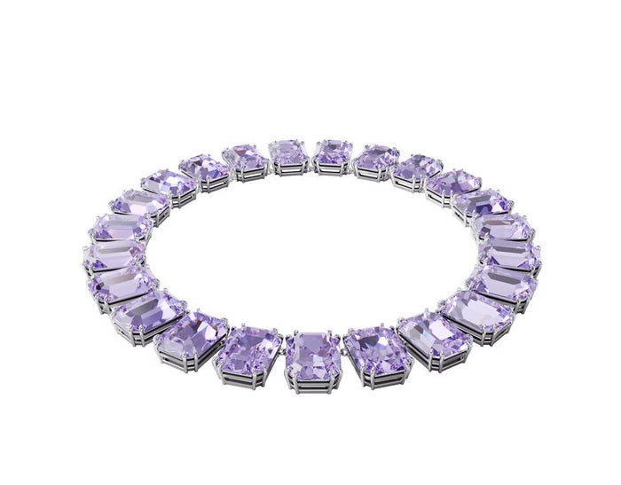 Millenia necklace Octagon cut crystals Purple Rhodium plated + Earrings for free